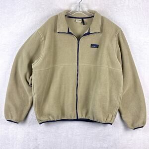 VTG LL Bean Fleece Full Zip Fleece Jacket Men L Beige Preppy Outdoor Hiking USA